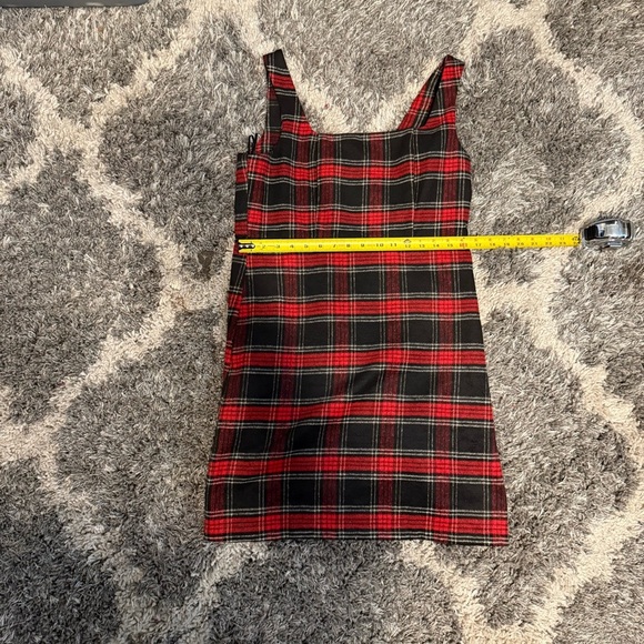 NEW Copper Key Dress Black Red Plaid Square Neck Jumper Zip Above Knee Size L - Picture 6 of 7